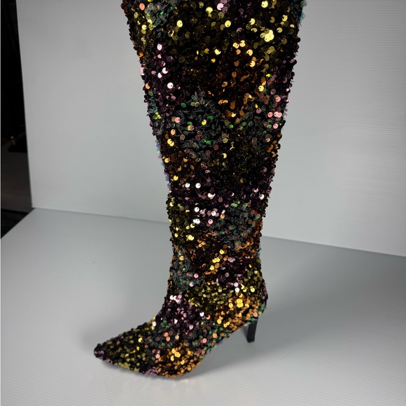Azalea Wang Shoes - Azalea Wang Jimena3 Multi Sequin Knee High Heel Boots Disco Festival Party Sz 6